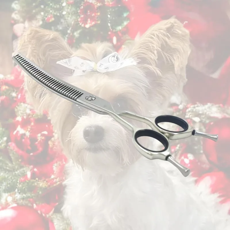 7 inch left hand curved dog thinning scissors,professional curved chunker for pet grooming