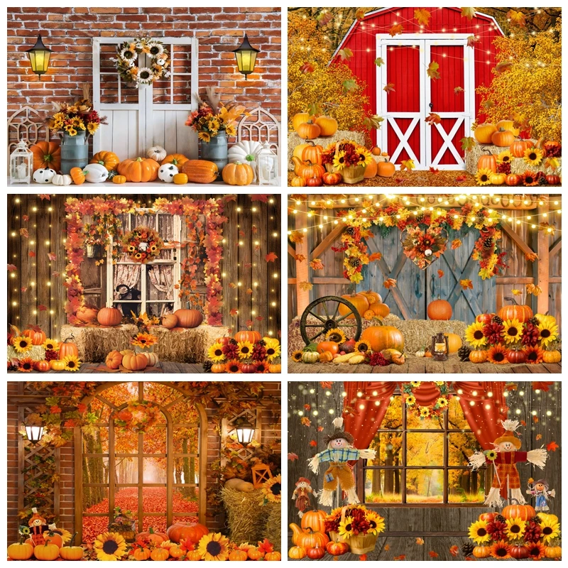 

Harvested Autumn Backdrops Photography Golden Fall Pumpkin Flower Background Baby Shower Portrait Photographic Photo Studio Prop