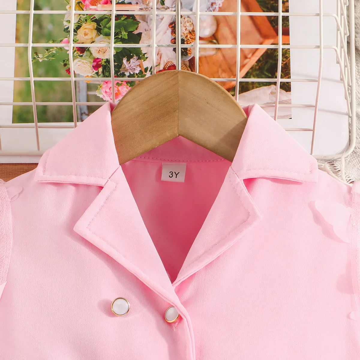 2026 Fall Winter New Girls Medium Small Long Sleeve Bow Knot Mesh Sleeve Blazer Long Pants Two Piece Set