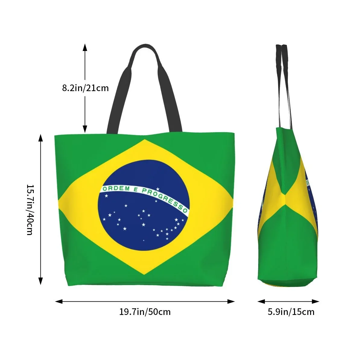 Bolsa de ombro feminina bandeira do Brasil sacola de compras de grande capacidade para mulheres