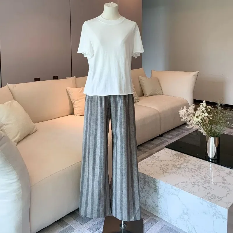 High Waisted Worsted Wool Blend Loose Striped Wide Leg Pants Air Pants