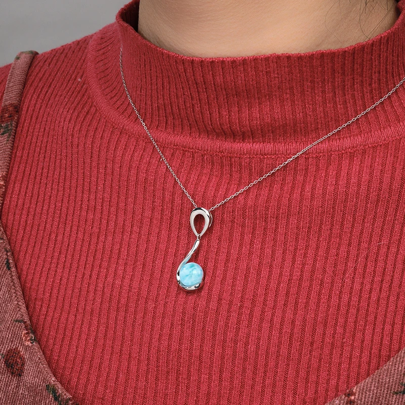 2021 الاتجاه الجديد الكلاسيكية سحر 925 فضة مجوهرات هدايا الرجعية البيضاوي الطبيعية الثمينة لاريمار قلادة قلادة للمرأة #2