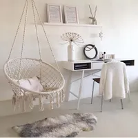 Nordic-style Hammock Chair Otton Rope Woven Hanging Basket, Tassel Swing, Outdoor Camping Lazy Chair Hammock Chair