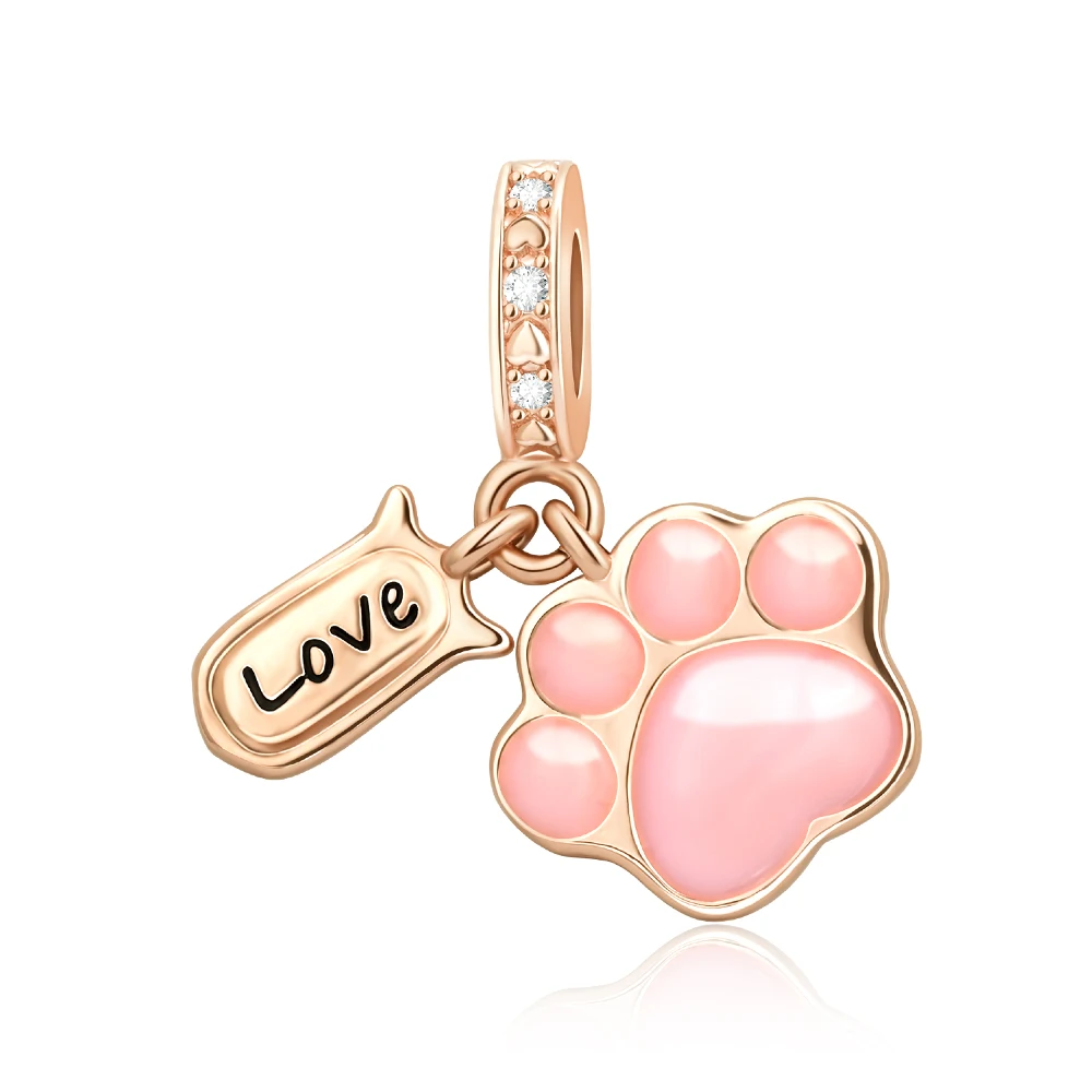 

Danturn 925 Sterling Silver Original Beads Love's Footprints Dangle Charm fit Snake Chain Bracelet Fashion Women Jewelry Making