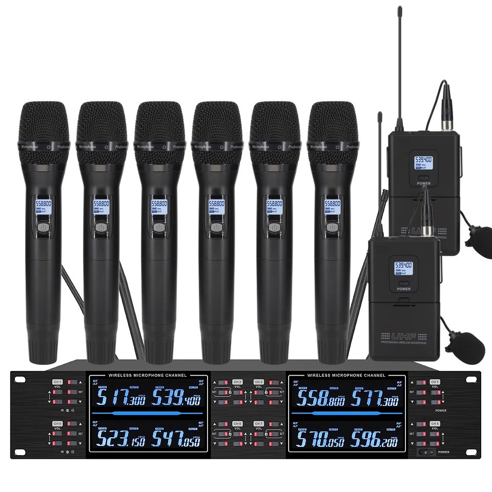 ERZHEN Professional Wireless Microphone Handheld Karaoke Conference UHF 2/4/8 Channel Wireless Microphone System