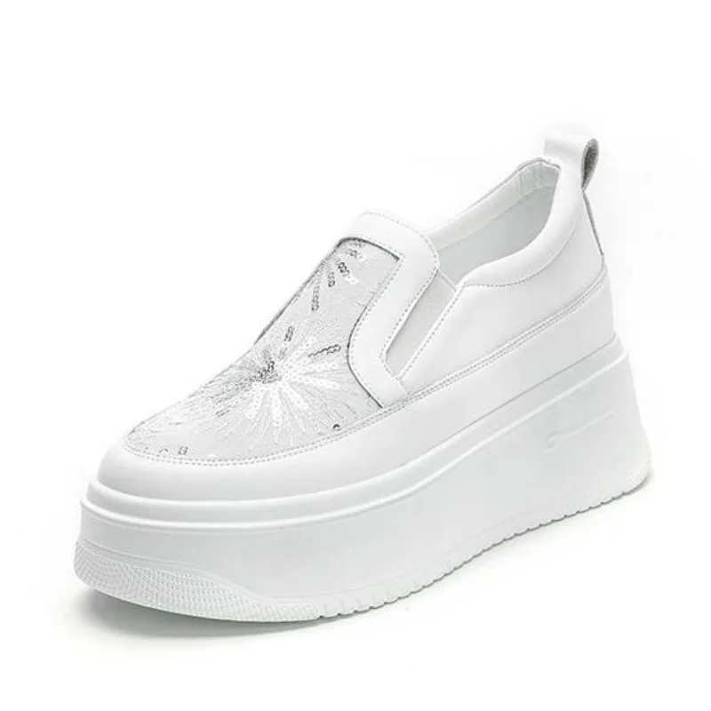 

8cm Genuine Leather Platform Sneakers Wedge Shoes Height Increased Super High Heel for Women Slip on Shoes Slipon Sneaker