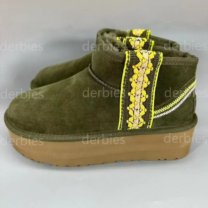 Botas de neve de pele de carneiro femininas, sapato de elevação feminino, sola grossa, sapato de plataforma quente, luxo, inverno, 2022