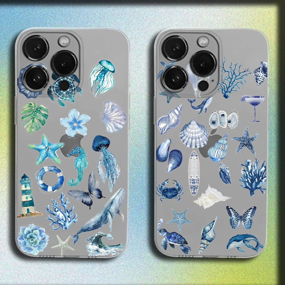 

Sea Ocean Animal Collage Puzzle Phone Case For iPhone 16,15,14,13,12,11 Plus,Pro,Max,XR,XS,Plus,SE,Mini Transparent Soft Cover