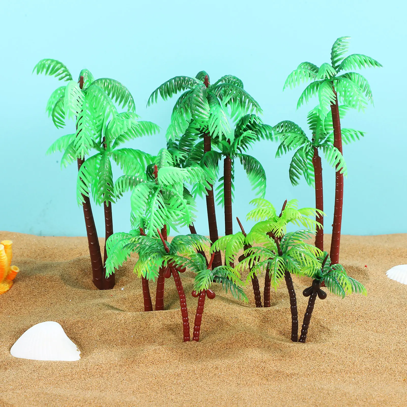 

Набор из 31 пластиковой миниатюрной пальмы (имитация), разных размеров, тропические маленькие пальмы для диорам, железнодорожных макетов и ландшафтного дизайна