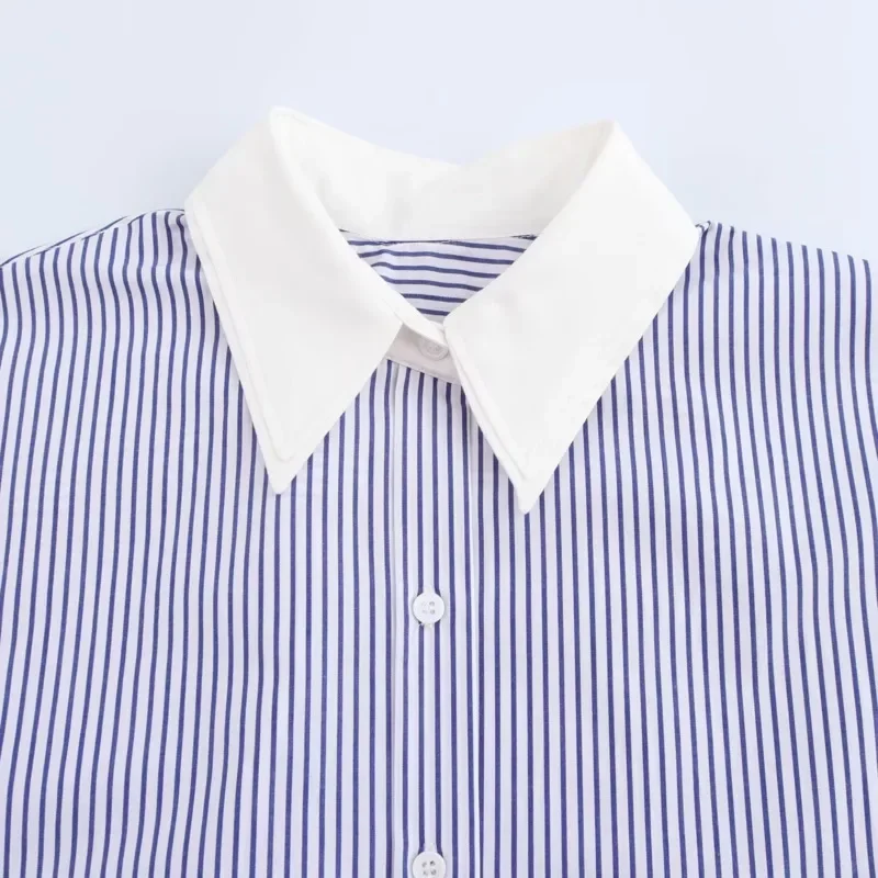 Chemises de bureau à manches Raglan pour femmes, amples, à rayures verticales, col rabattu, Streetwear, manches longues, Joint fendu, 2025