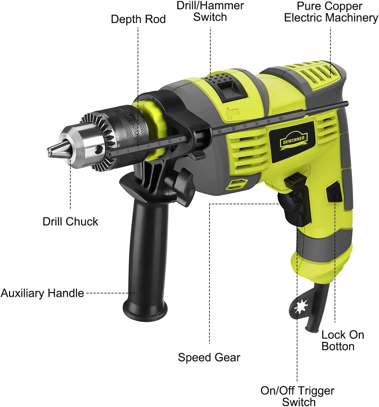 Professional Hammer Drill 710W, Corded Hammer Drill with 102 Accessories, 3300RPM, Electric Hammer Drill, 360° Rotating Handle,