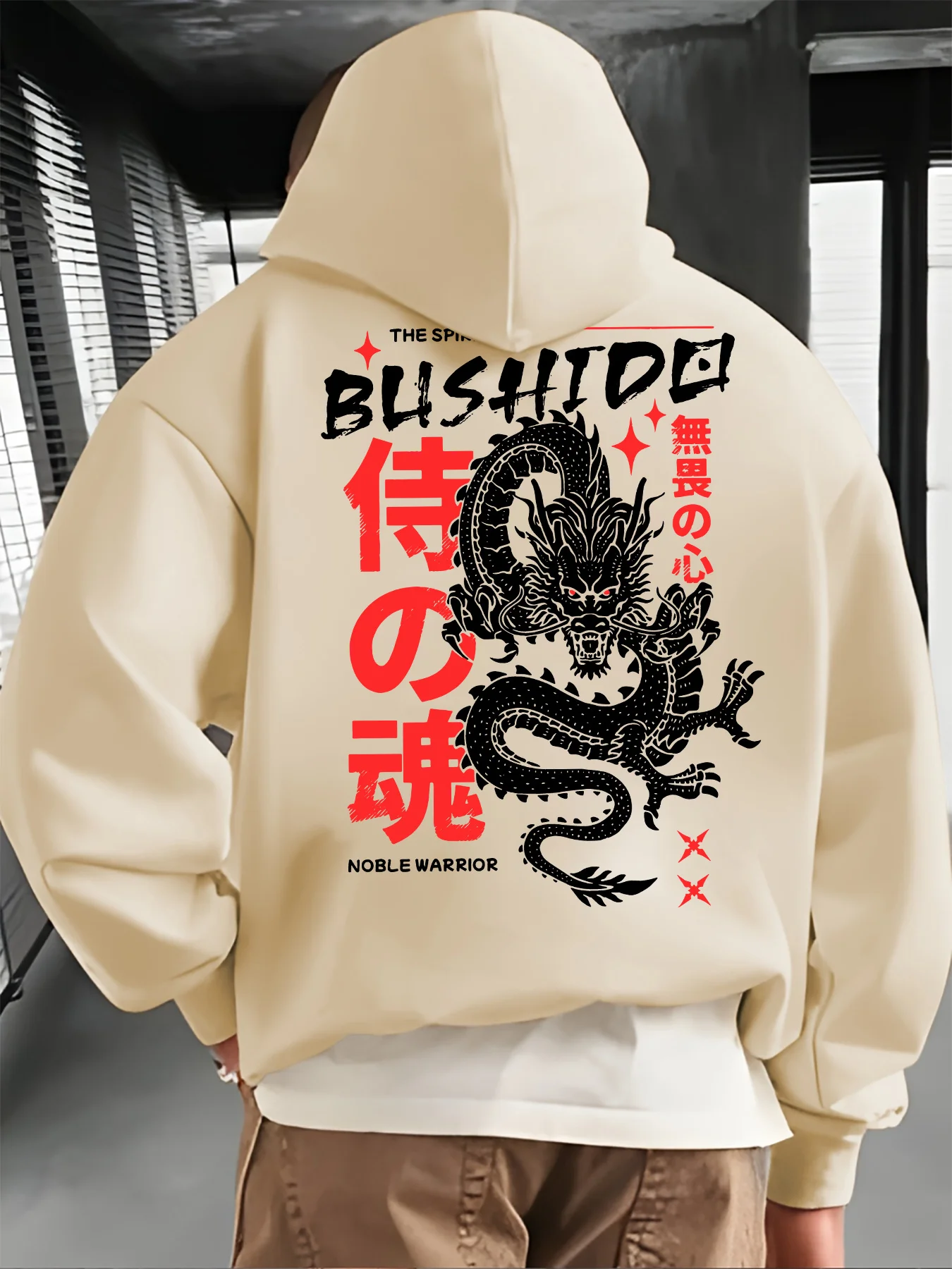 Men's hooded sweatshirt with dragon pattern print, winter/spring model, thick and warm inner lining, casual and comfortablestyle