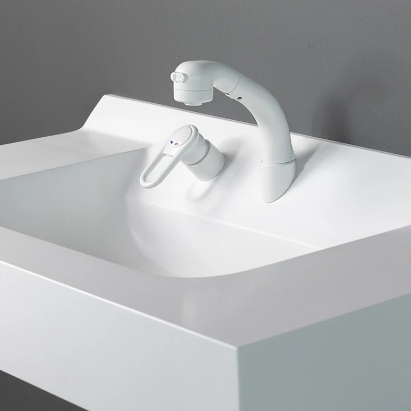 

Integrated basin inclined basin Japanese simple white sink bathroom cabinet artificial stone