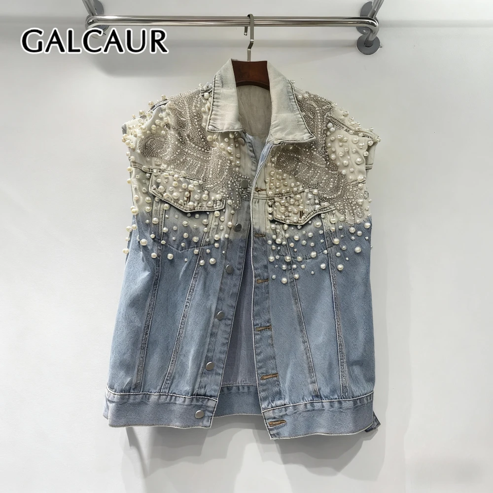 

GALCAUR свободный однобортный жилет с цветными блоками для женщин, модное пальто с лацканами и длинными рукавами в стиле пэчворк из бисера, женская одежда