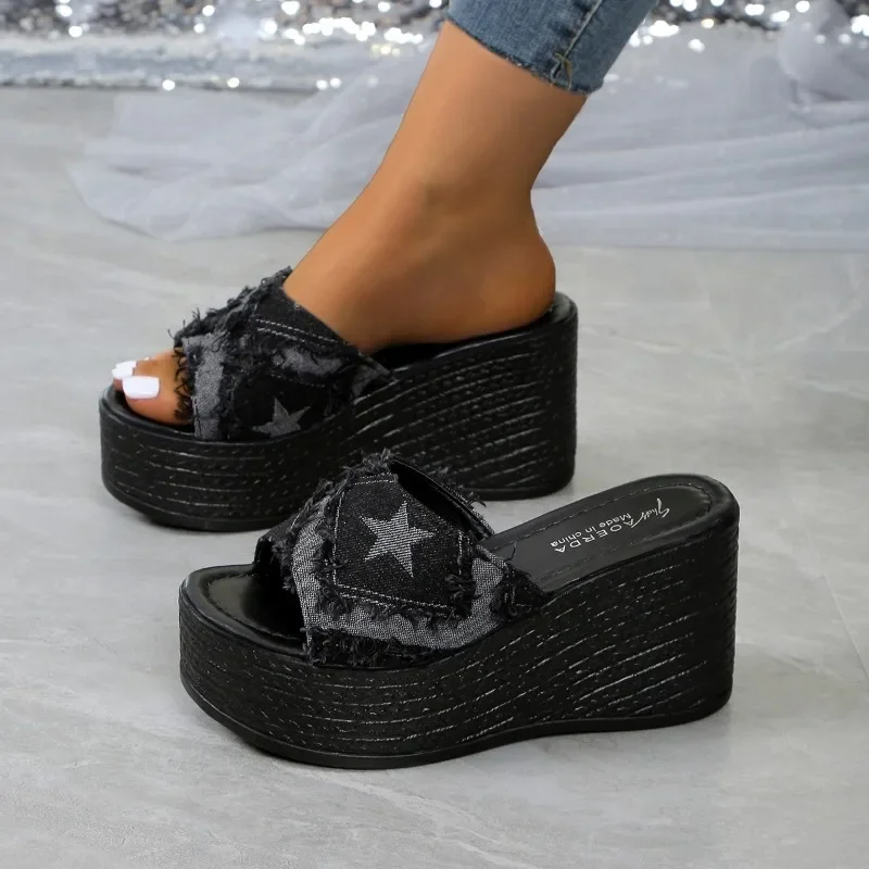 Sandals Summer 2024 New Women Slippers Wedges Platform Beach Flip Flops Trend High Heels Ladies Shoes Pumps Thick Slides Mujer