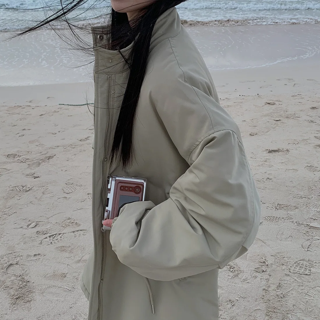 Women Parkas Long Coats Jackets Stand Collar Drawstring Coat Thick Warm Y2k Streetwear Jacket Work Outerwear Autumn Winter