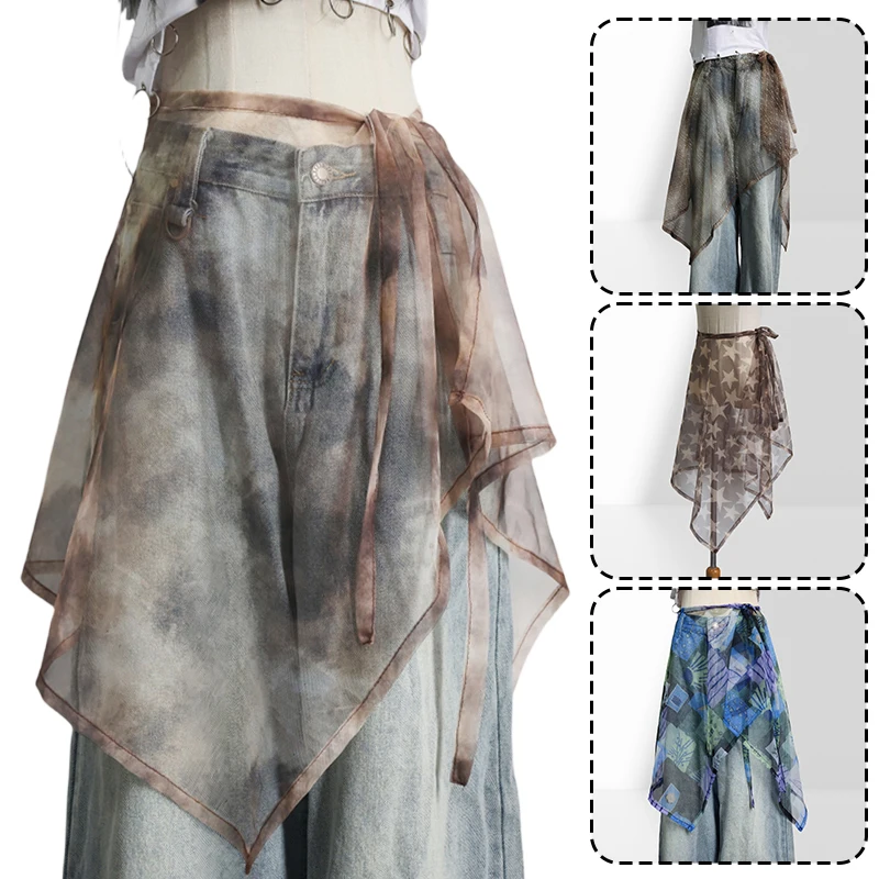 

Summer Bohemian Beach Towel Y2k Aesthetic Vintage Streetwear Mesh Waist Scarf Harajuku Trousers Waist Decor Scarf