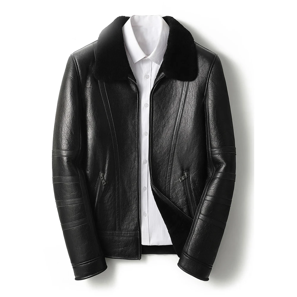 

Kaifeisi new arrival sheepskin men coat,short style genuine leather jacket, motorcycle jacket, winter thick, sheepskin.