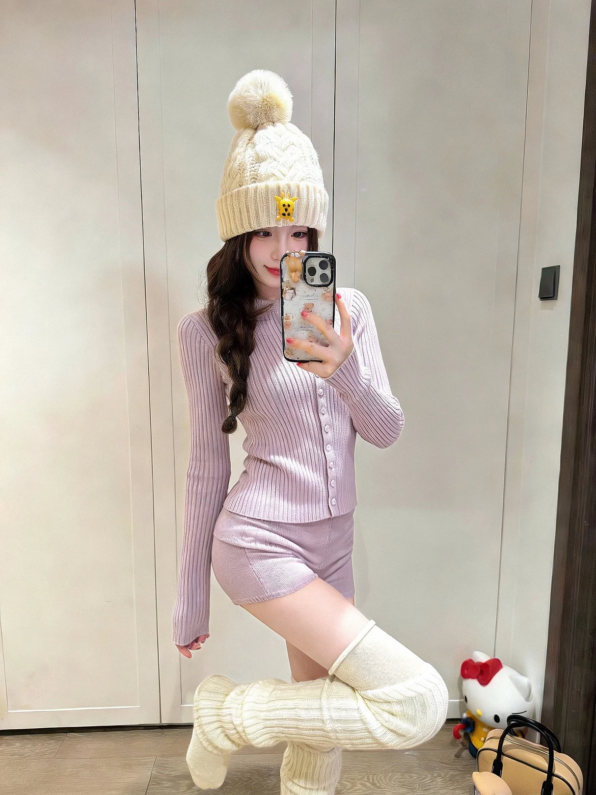 

Slim Fit Knitted Cardigan Coat American Sle Spicy Girl Single Button Spring Outerwear Soft Loose Sle Long Sve round Ne
