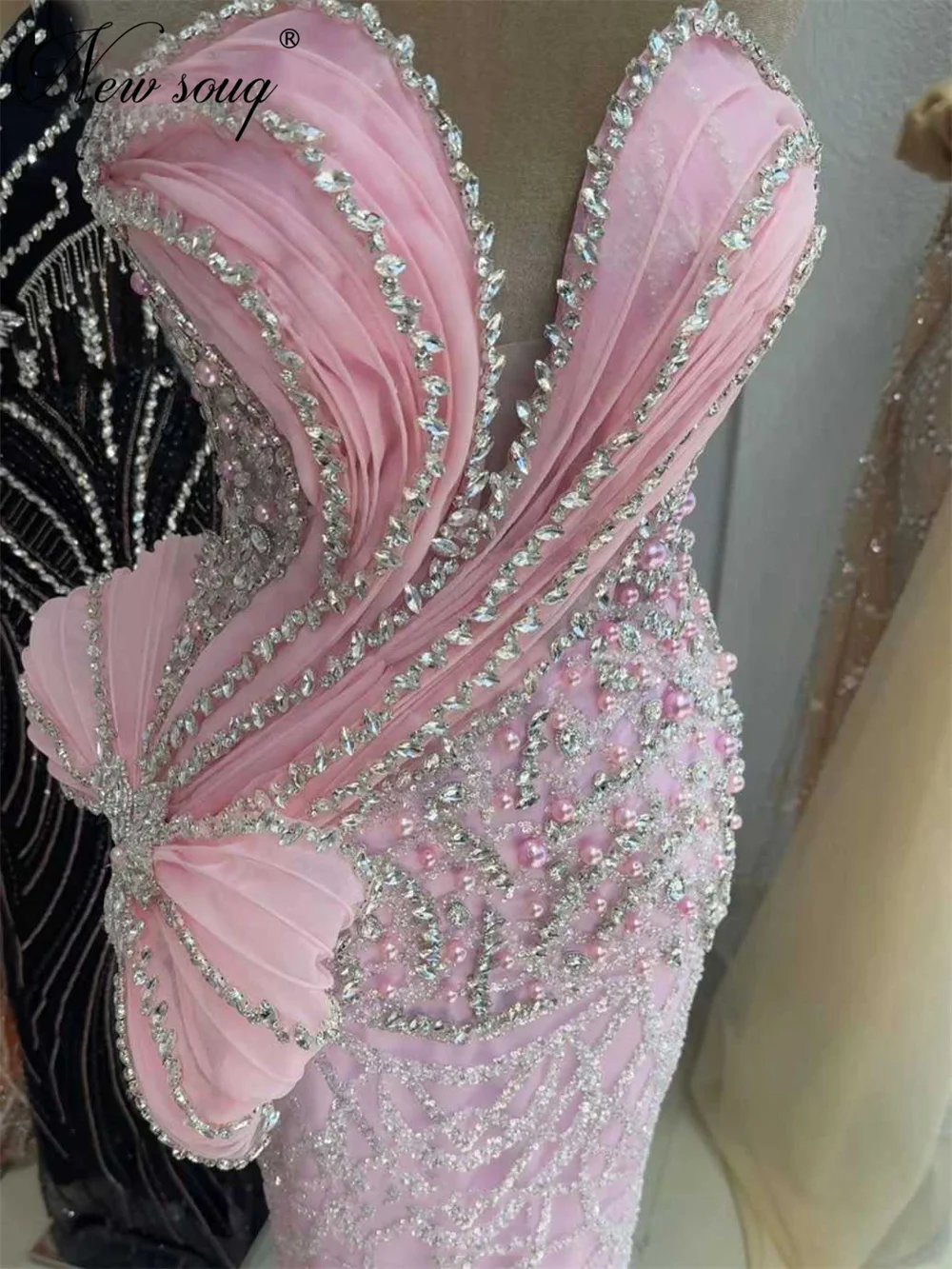 

Новейшие розовые длинные вечерние платья в арабском стиле без бретелек с бисером, женские платья для помолвки и вечеринок, коктейльные платья на заказ