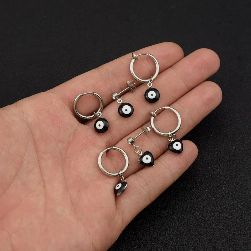 أقراط على شكل عيون ديفيد سوداء للرجال والأولاد، أقراط هوجيز هوب من الفولاذ المقاوم للصدأ مقاومة للماء، هدايا مجوهرات هيب هوب فاسق #3