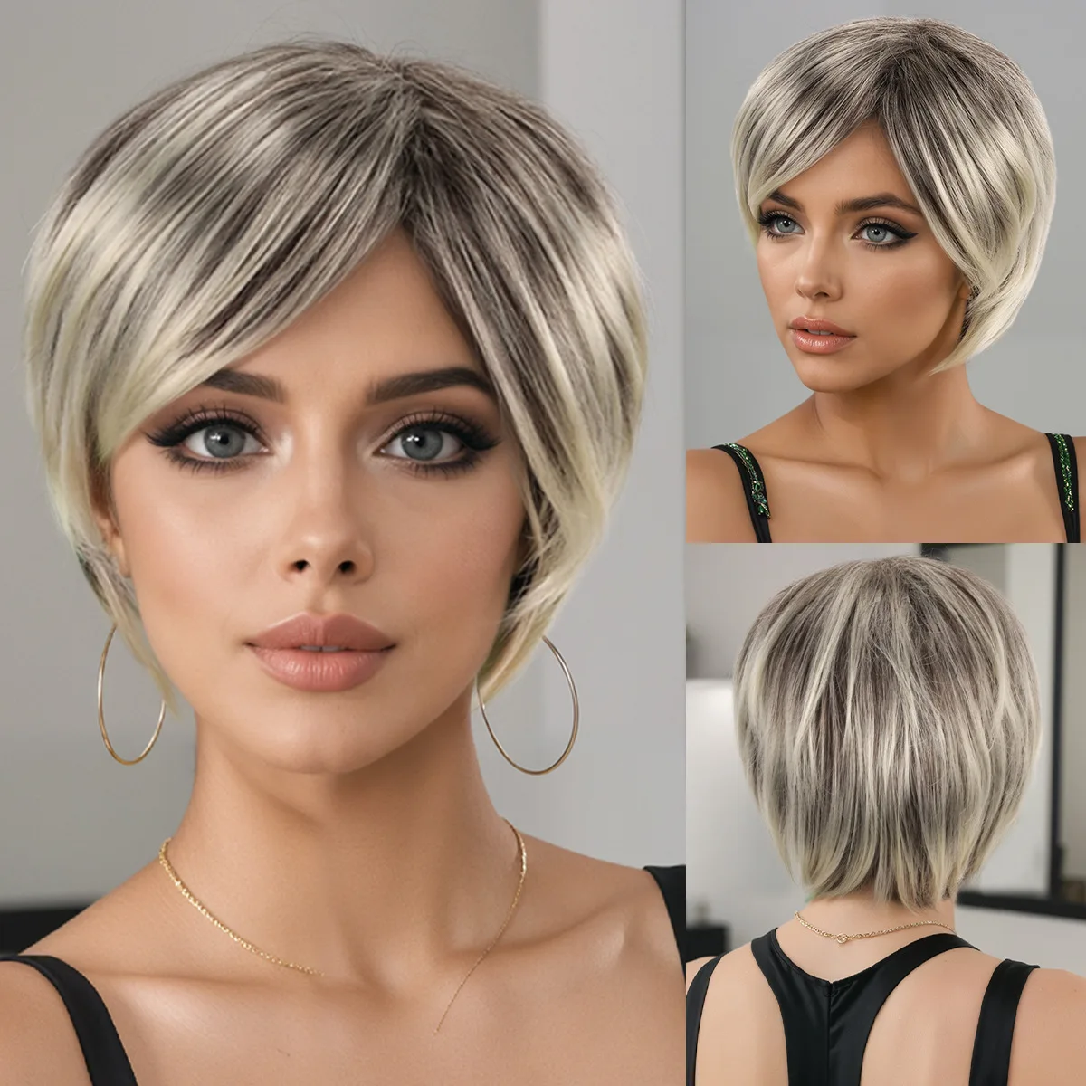 

Fashion wig European and American women's wig chemical fiber short wig gradual change color headgear