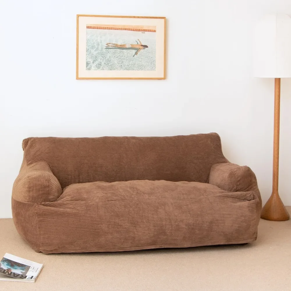 Giant Twin Size Bean Bag Sofa| Foam Filling Floor Sofa| Includes Removable and Machine Washable Cover| Brown