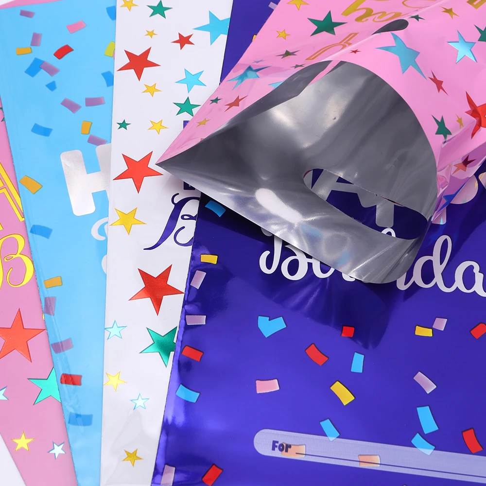 10 Stück 16x25cm Happy Birthday Stern-Bedruckte Beutel Plastik-Schmuck-Geschenkverpackungstasche für Jungen und Mädchen Kindergeburtstags-Party-Geschenke Zubehör – Detail 6