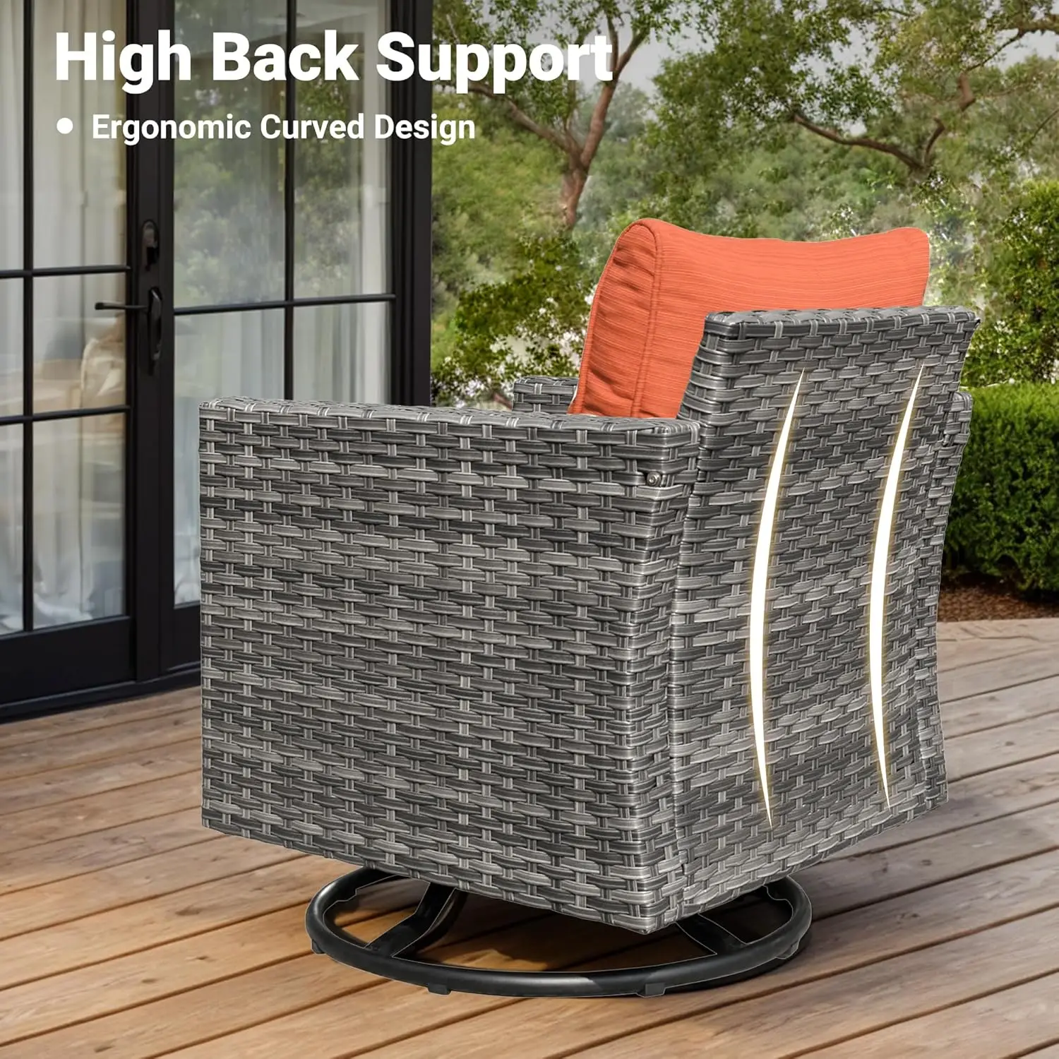 7 Piece Outdoor Wicker Sofa with Swivel Rocking Chairs, Loveseat and Comfy Cushions, High Back Rattan Couch Conversation Set