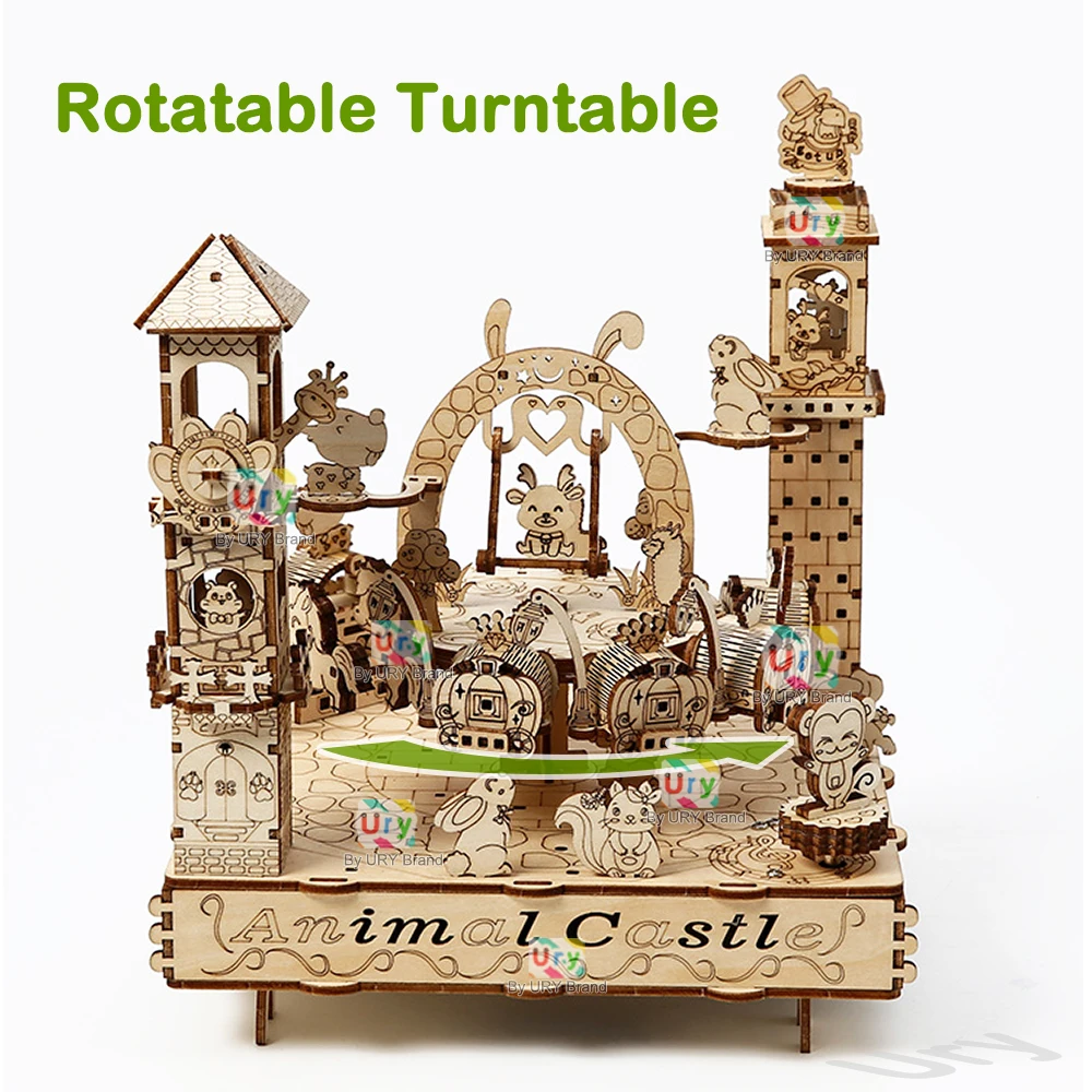 3D Wooden Mechanical Carousel Puzzle – Rotating Zoo Animal Model Kit 4