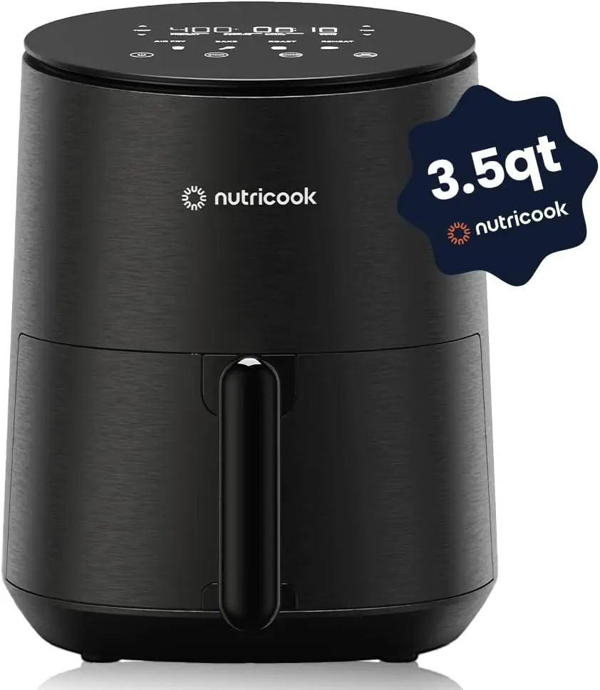 Compact 3.5 Quart Air Fryer with 8 Preset Functions, Tempered Glass Touch Control Panel, Quiet Operation, Non-Toxic Coating, Sma