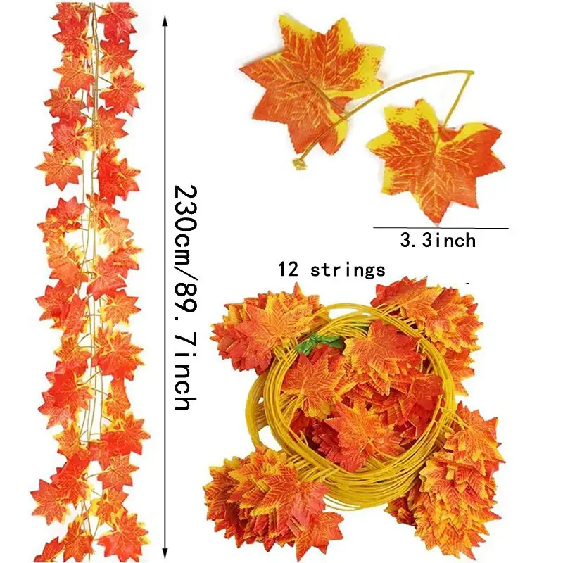 230cm Künstliche Ahornblätter Hängende Girlande Herbstblatt-Girlande Künstliche Pflanzen für Hochzeit Party Heim Erntedankfest Dekoration – Detail 2