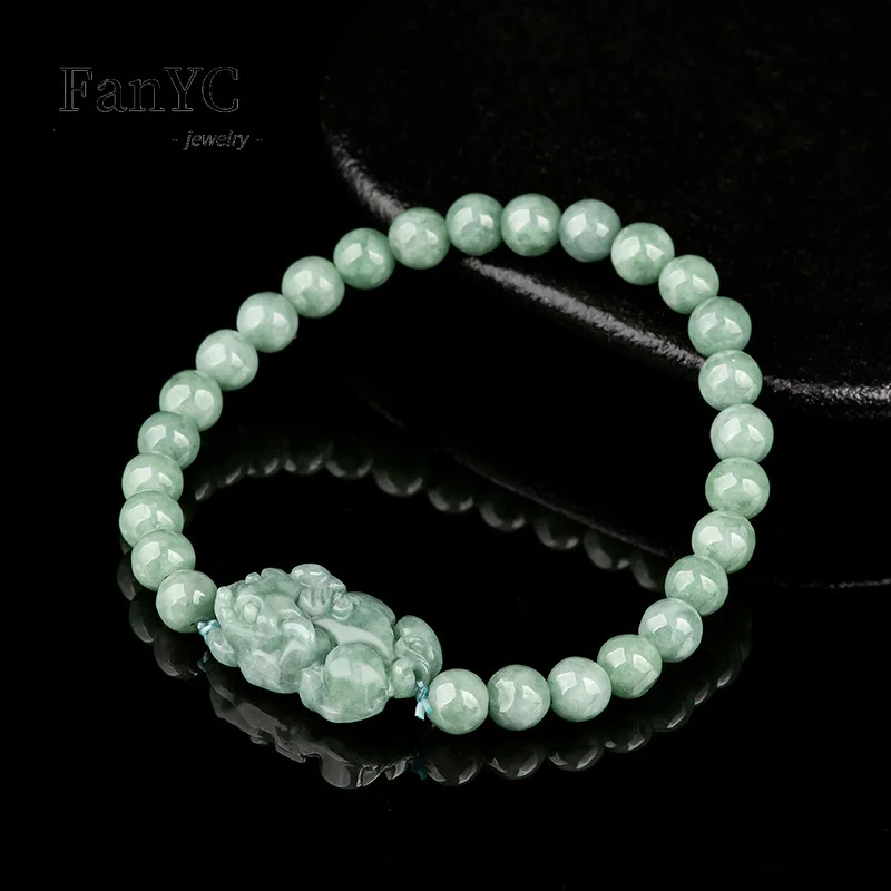 Myanmar Jadeiet Boon Groene Dappere String Met De Hand Gesneden Prachtige Mode Ijs Jade Jadeite Jade Armband Mannen En Vrouwen Vakantie Cadeau