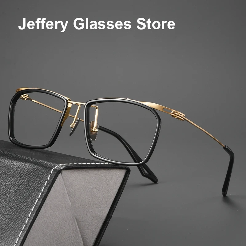 Hot Sale Japanese Handmade Half Square Glasses Frame Men Women 145mm Big Size Titanium Acetate Ultralight Eyeglasses Eyewear