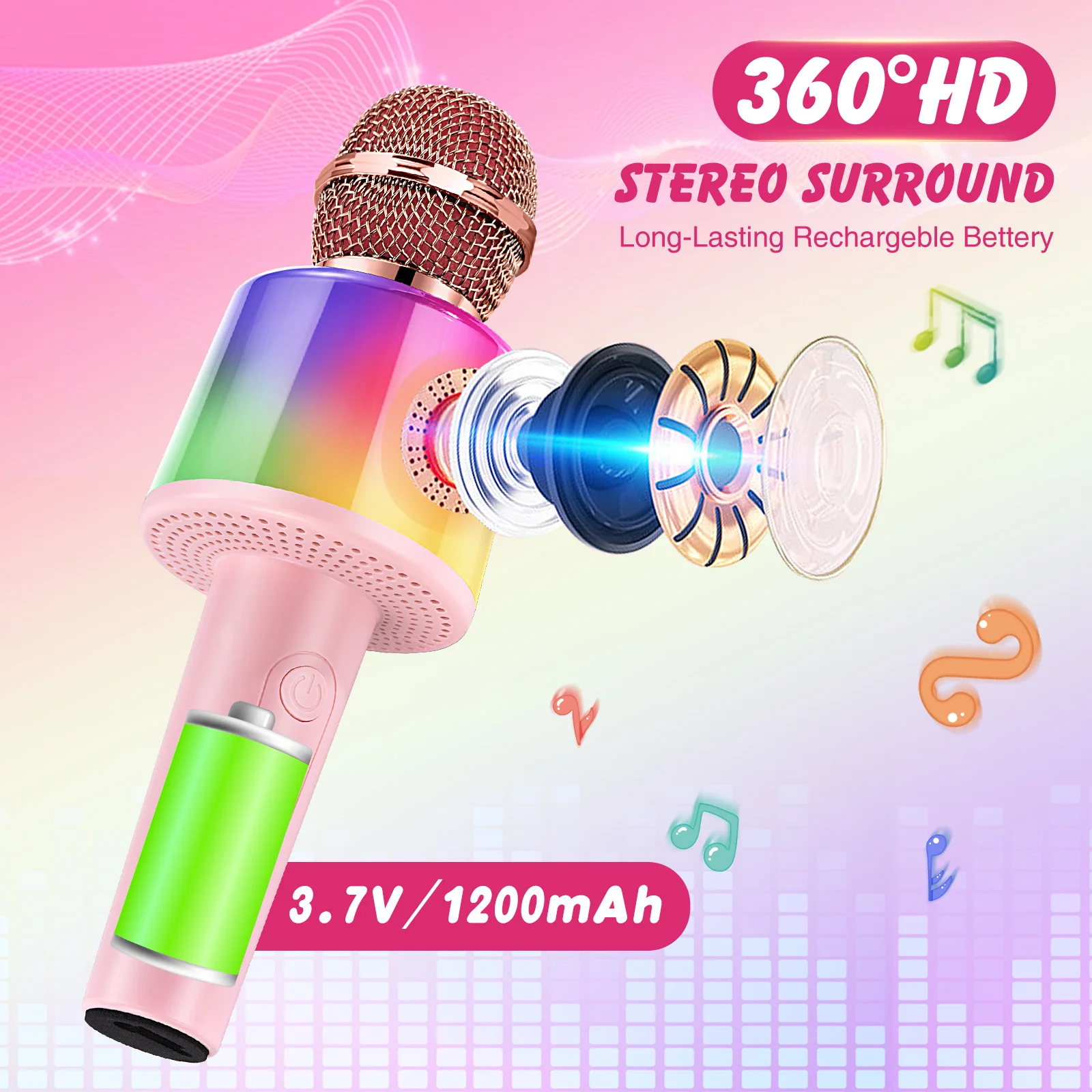 Kids Karaoke Microphone Toddler Microphone for Kids with Lights, Birthday Gift for Girls, Boys Toy Age 4-6-8-10+(Pinkcolor)