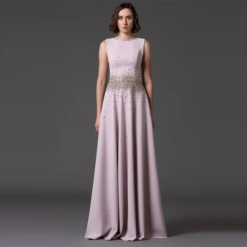 

2026 New Traf Style Designer Beaded Mermaid Vestido Formal Dusty Pink Evening Gown Prom Party Dress for Mujer traf