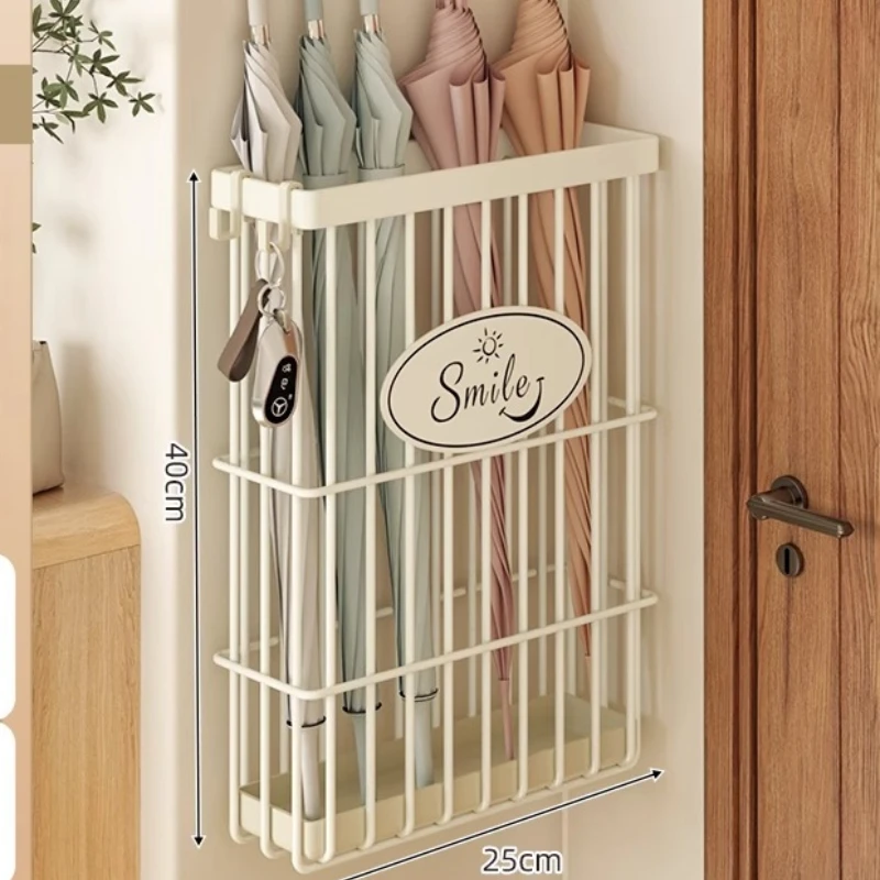 Scandinavian Carbon Steel Umbrella Holder with Auto-Drip Collection Cup Anti-Tip Base Magnetic Door Back Wall Organizer