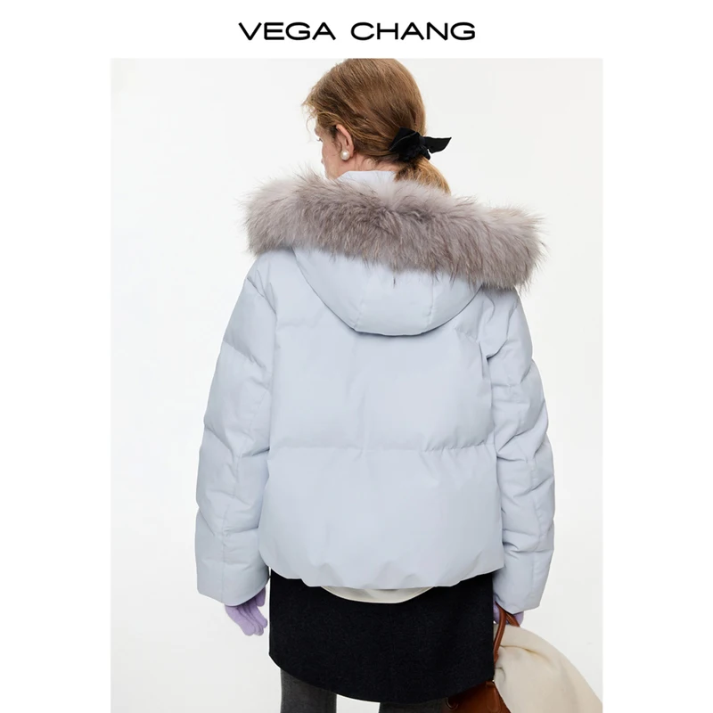 เสื้อแจ็คเก็ตผ้าฝ้ายบุขนเป็ดสำหรับผู้หญิง Vega Chang รุ่นใหม่สำหรับฤดูหนาว กันน้ำ ผ้า softshell  คอปกขนแรคคูน  บุด้วยกำมะหยี่นุ่มสบาย 90%