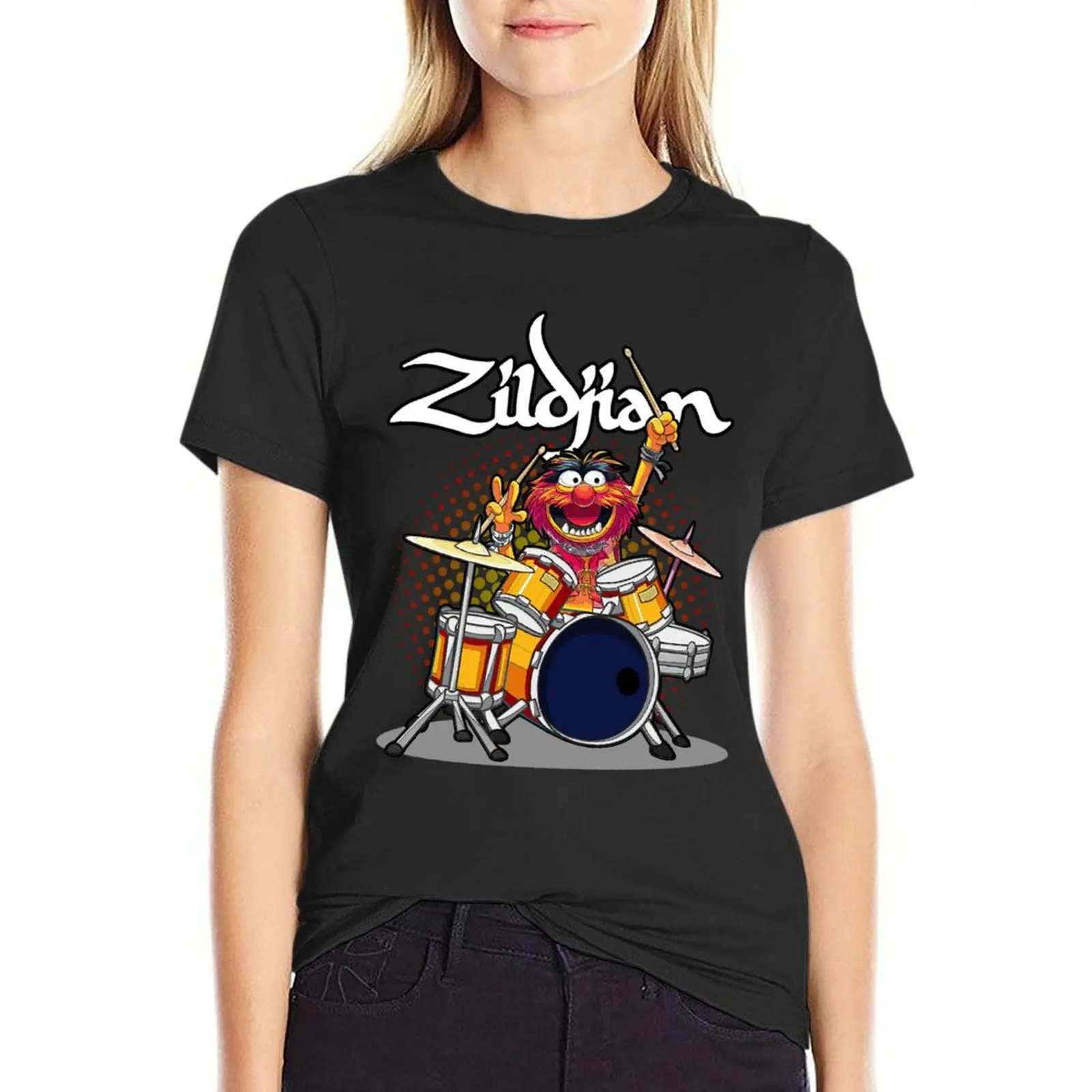 ANIMAL DRUMMER ZILDJIAN CYMBALS T-Shirt Female clothing summer clothes graphic t-shirts for Women