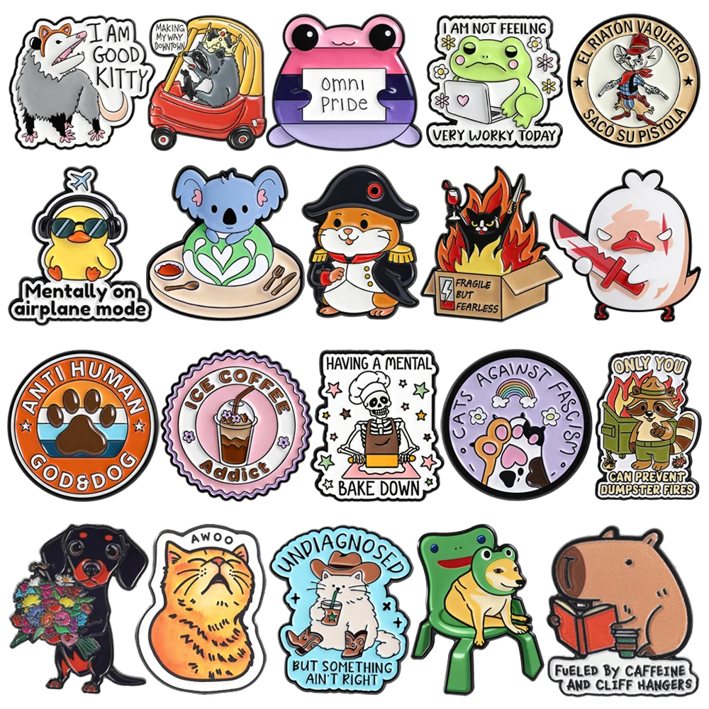 Cartoon Sea Lion Baby Enamel Brooches Animal Pins Bat Eagle Frog Cat Duck Computer Snail Monkey Metal Badge Jewelry Friend Gift
