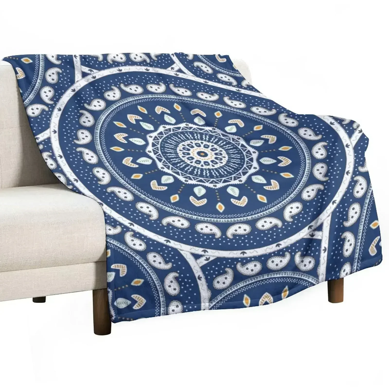 New Blue White Yellow Green Mandala Design Throw Blanket Multi-Purpose Flannels Custom Camping Picnic Weighted Blankets