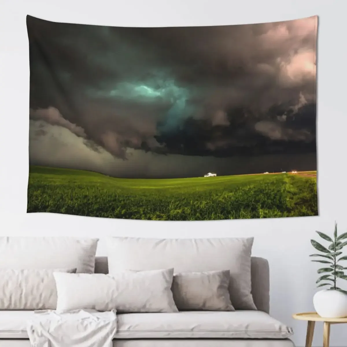 

May Thunderstorm - Storm Twists Over Farmhouse in Eastern Colorado Tapestry Home Supplies Room Decorations Tapestry