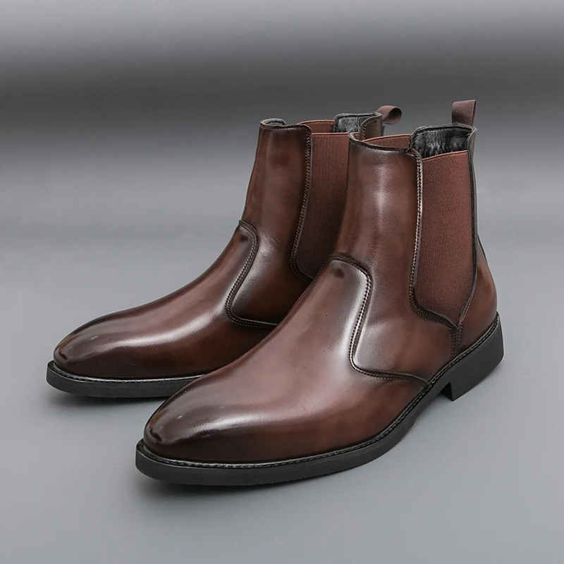 

Business Men High-top Chelsea Boots Black Brown Men Casual One-foot Retro Business Brand Boots Social Boots Size 39-46 Men Boots