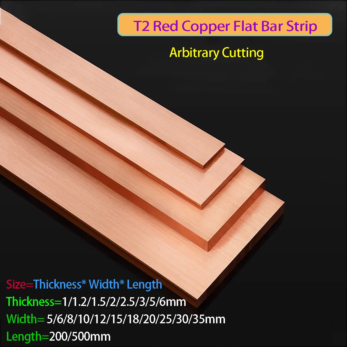 1PCS  T2 Copper Bar Flat Strip - Conductive Grounding Busbar Busbar Tin-Plated Red Copper Bar Copper Sheet Copper Plate - Image 6