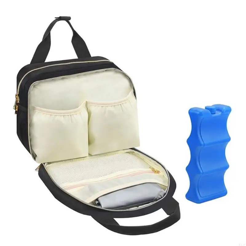 W3JF Multi Compartment Cooling Bag Portable Handbag for Baby Bottles Accessories