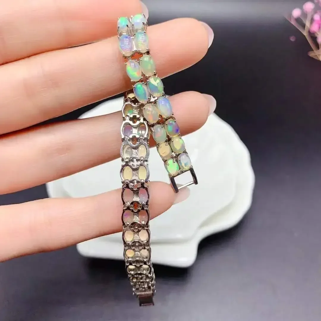 Natural Opal Bracelet 925 Sterling Silver Colored Stone Bracelet for Women Premium Wedding Jewelry Luxury Jewelry Designer