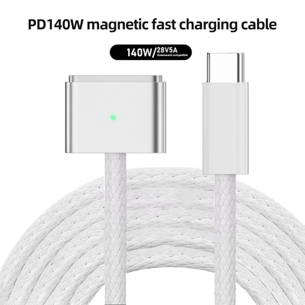 PD 140W USB Type-C Cable Indicator Light Aluminum Alloy Magnetic Charging Line Durable Wear Resistant USB-C Cord Adapter