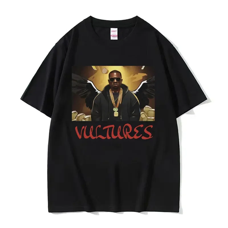 Hip-Hop Rapper Kanye West Vultures Album Cartoon T Shirt for Men Women Harajuku Gothic Clothes T-shirt Oversized Cotton T-shirts