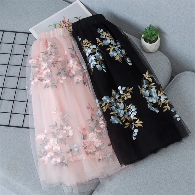 Teen Girls Skirts Embroidery Kids Sequin Skirt for Girls 2026 Summer Dance Long Skirt Princess Skirt Elastic Waist Child Clothes