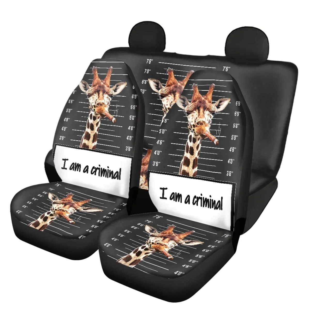 Car Front and Back Seat Cover Giraffe with Measuring Stick Pattern Slip-Resistant Car Seat 4pcs/Set Easy Clean Auto Accessory